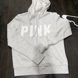 PINK Victoria's Secret Light Gray Zip-Up Hoodie